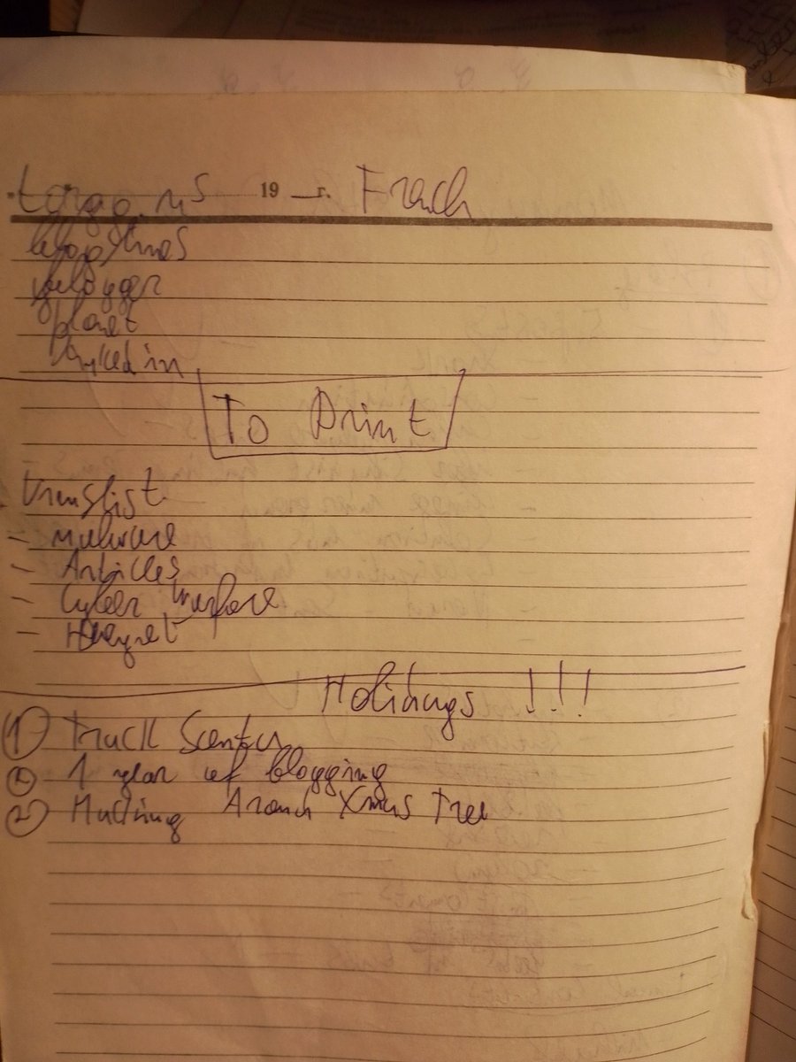 Notebook page 121 fraud and print list