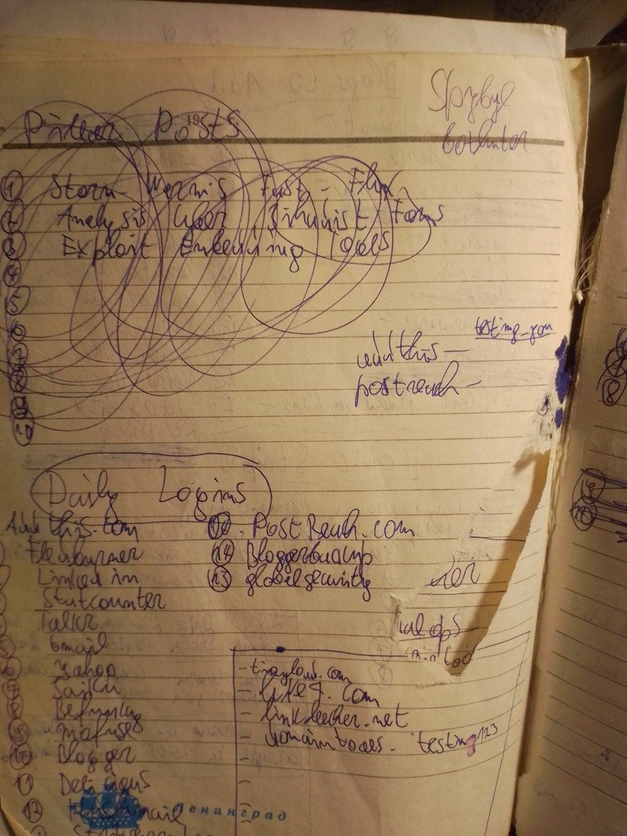 Notebook page 153 pitches and daily logins