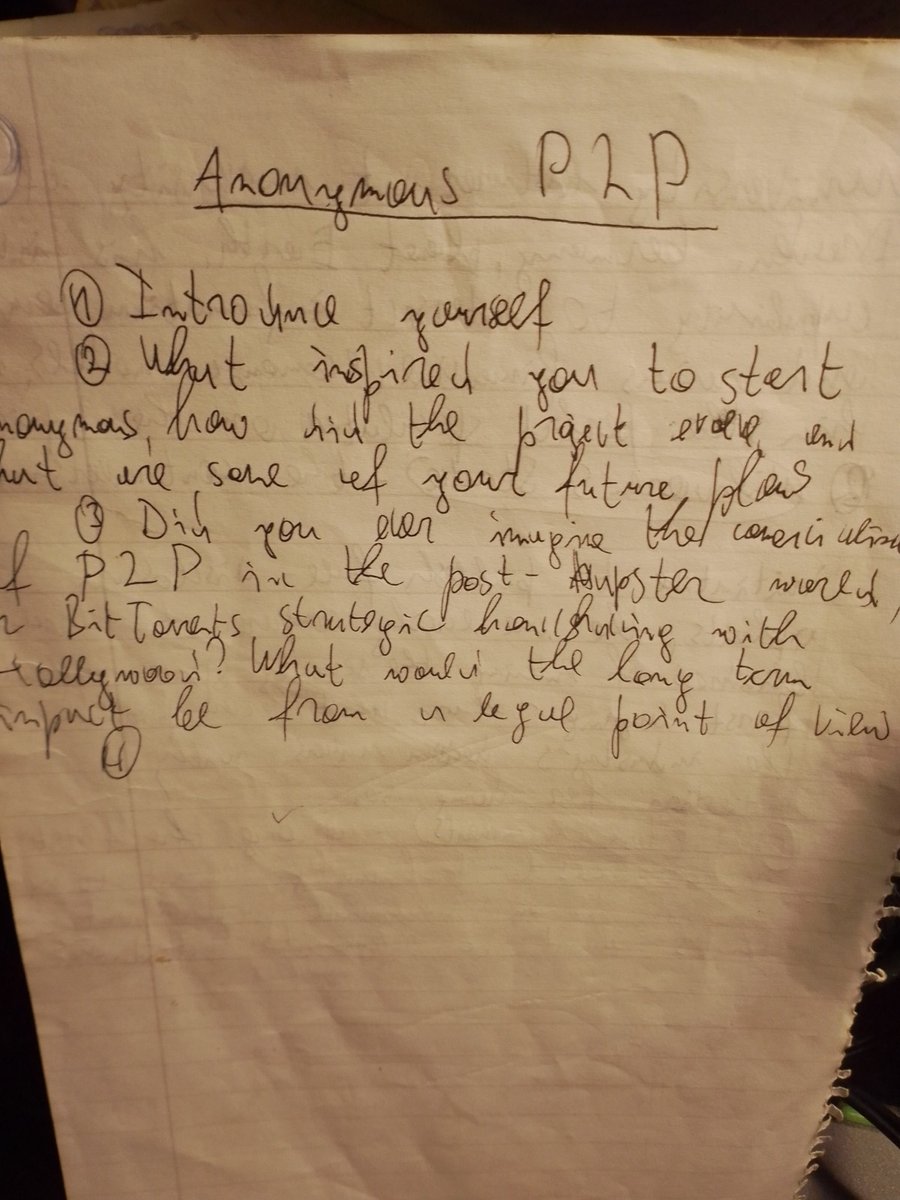 Notebook page 216 Anonymous P2P questions
